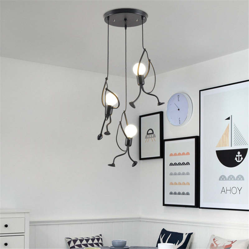 Suspension en métal en forme de figure LED E27 noir blanc design moderne éclairage intérieur salon salle à manger chambre | Sansoti