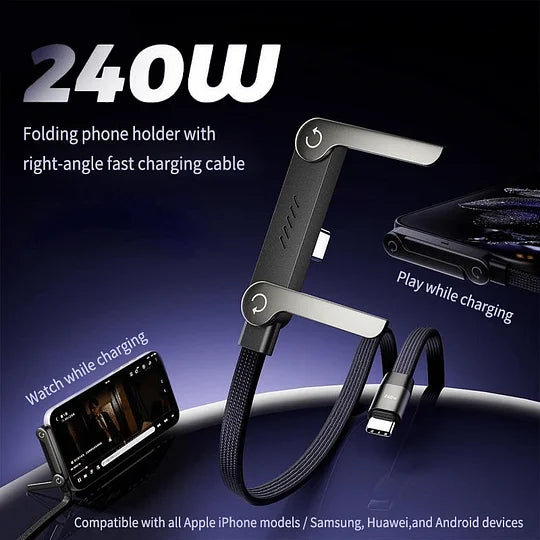 USB-C-Ladekabel mit Smartphone-Ständer 240W-Schnellladung | 1,5m Geflochtenes Nylon Gaming Videotelefonie-Ladekabel | Sansoti