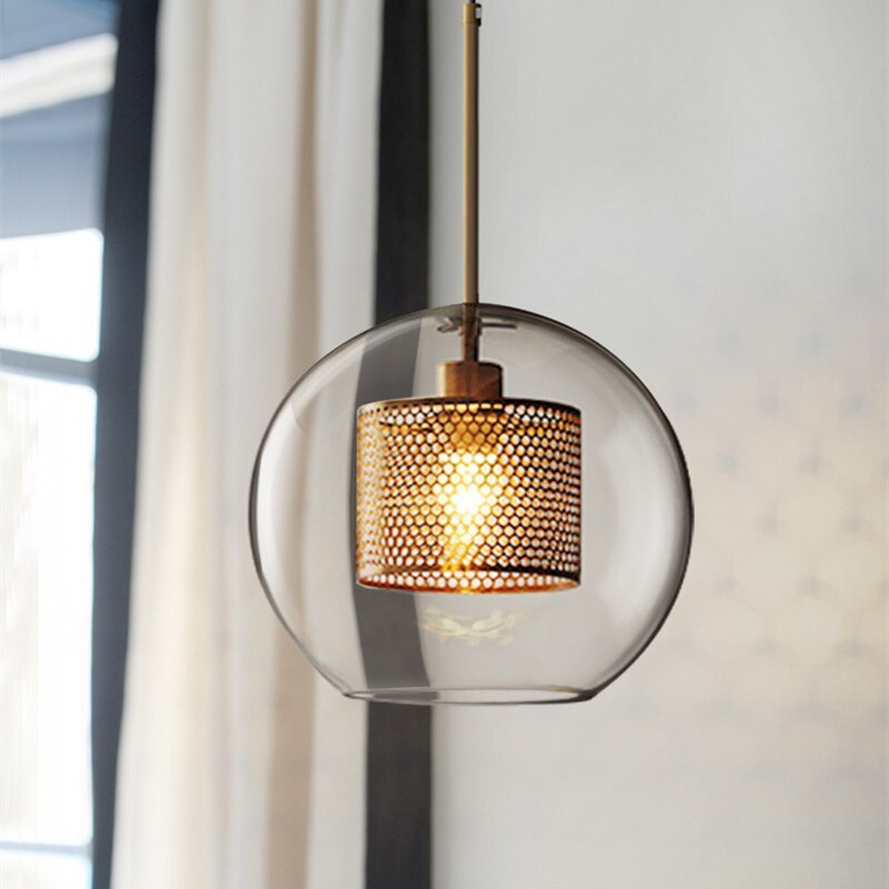 Suspension boule en verre doré ou argenté, douille E26, cordon réglable, salle à manger, chambre, salon, design moderne | Sansoti