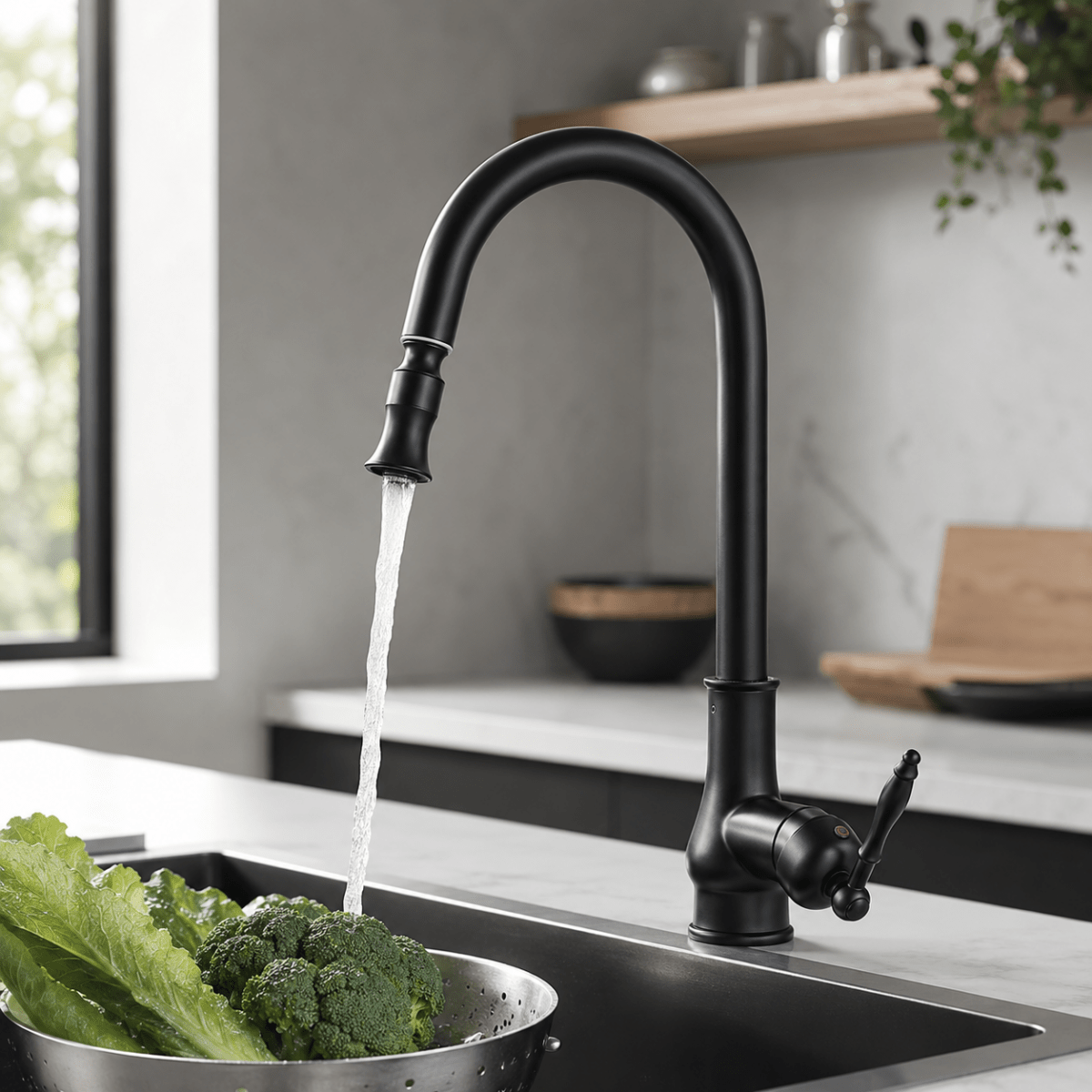 Robinet de cuisine en laiton extractible, bronze noir, avec douchette flexible pour évier et robinetterie de cuisine | Sansoti