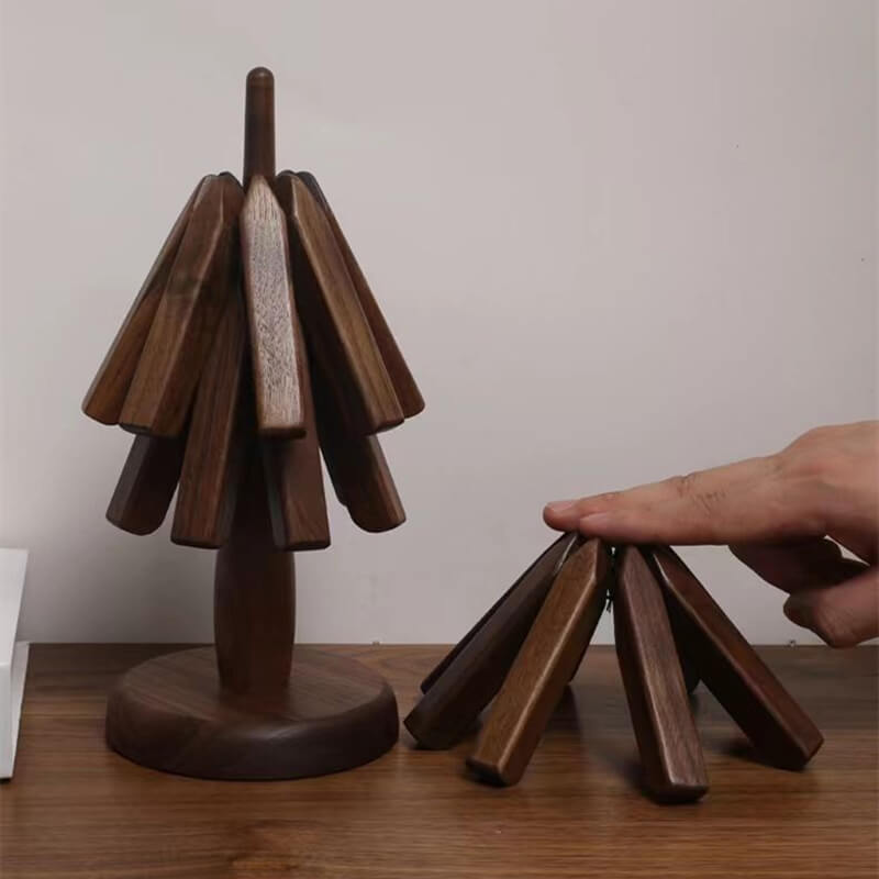 Dessous de plat en noyer, design arbre en bois, 10x25 cm, protection de table | Restfield