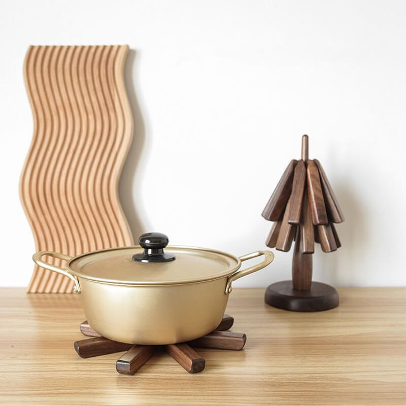 Dessous de plat en noyer, design arbre en bois, 10x25 cm, protection de table | Restfield