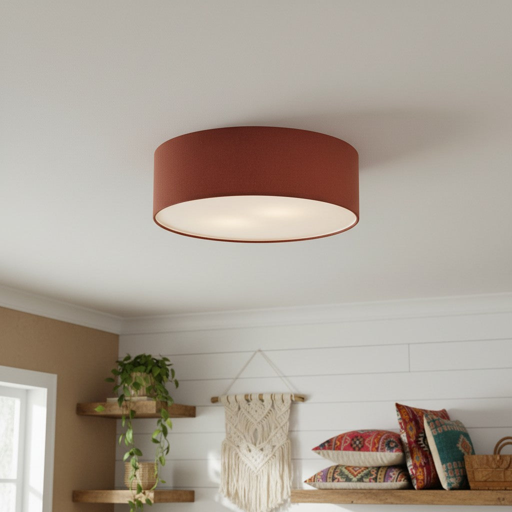 Linen ceiling lamp with drum shade, modern design, E27 socket, Scandinavian style, bedroom, living room | Sansoti
