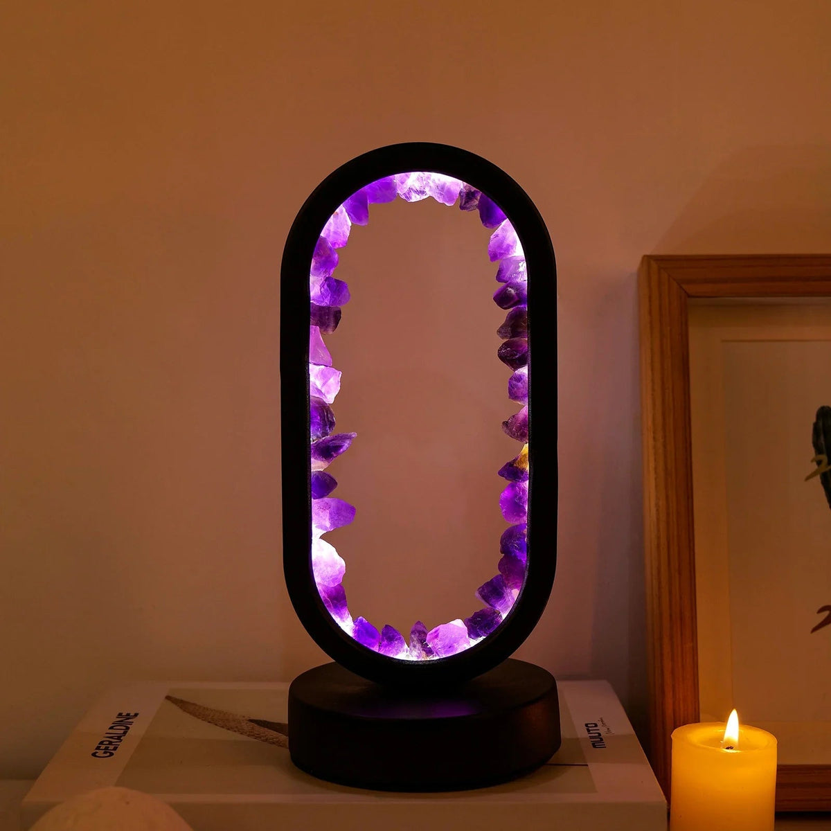 Handgemaakte Edelsteenlamp Amethist Celestiet Kristal Sfeerverlichting Ontspanning Meditatie Yoga Slaapkamer | Sansoti