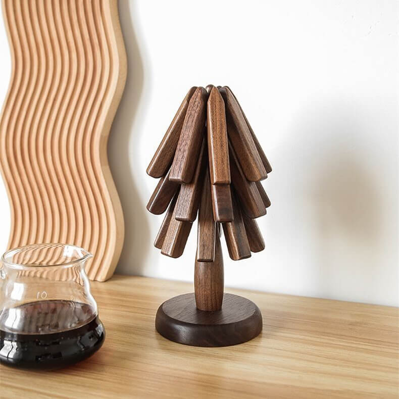 Dessous de plat en noyer, design arbre en bois, 10x25 cm, protection de table | Restfield