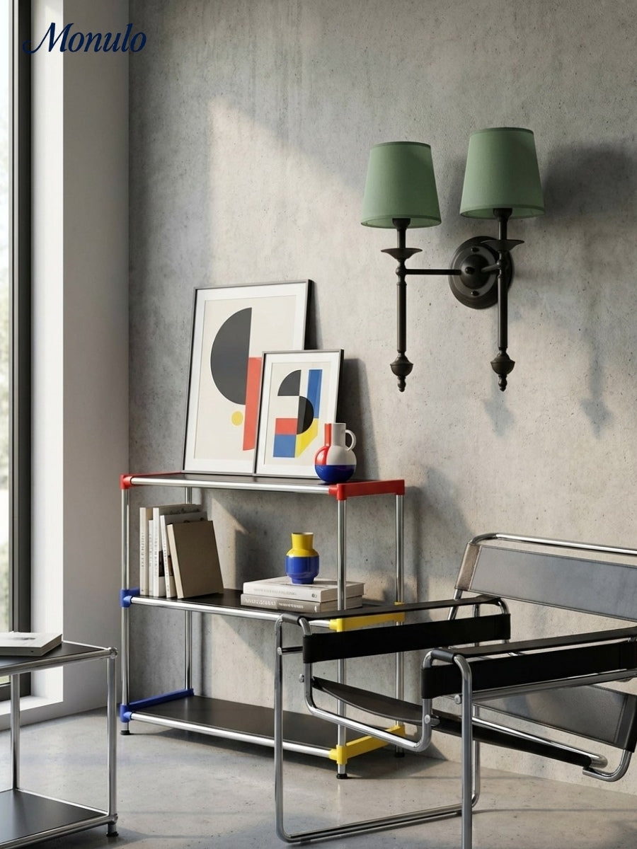 Stoffen Wandlamp met Vintage Koperen Afwerking – Sfeervolle Verlichting voor Hal, Slaapkamer en Woonkamer | Sansoti