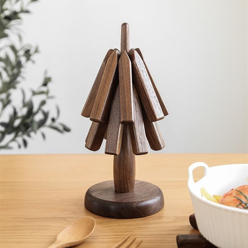 Dessous de plat en noyer, design arbre en bois, 10x25 cm, protection de table | Restfield