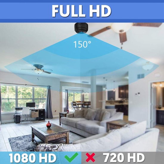 Mini beveiligingscamera draadloos 1080P HD zwart wifi camera nachtzicht 150 graden huis kantoor bewaking | Sansoti