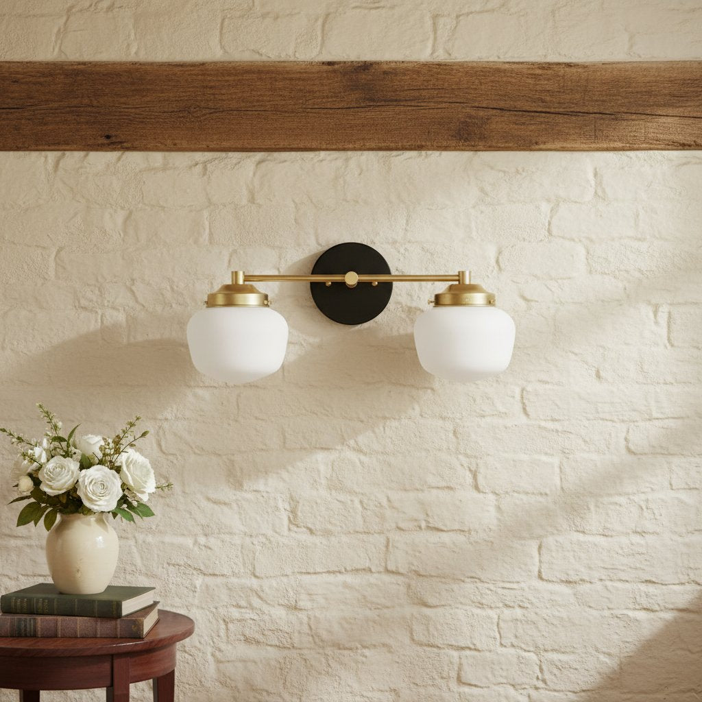 Globe Wandlamp Klassieke Badkamer Schoolhouse Verlichting Mat Opaal Glas voor Spiegel en Wastafel | Sansoti