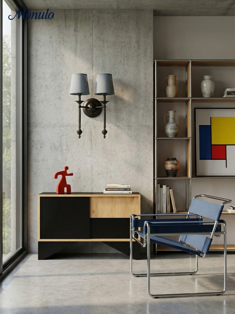 Stoffen Wandlamp met Vintage Koperen Afwerking – Sfeervolle Verlichting voor Hal, Slaapkamer en Woonkamer | Sansoti