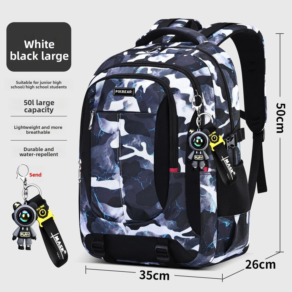 Schulrucksack M/L mit Laptopfach Schwarz Blau Camouflage Ergonomisch Komfortabel für den täglichen Gebrauch und die Schule | Sansoti
