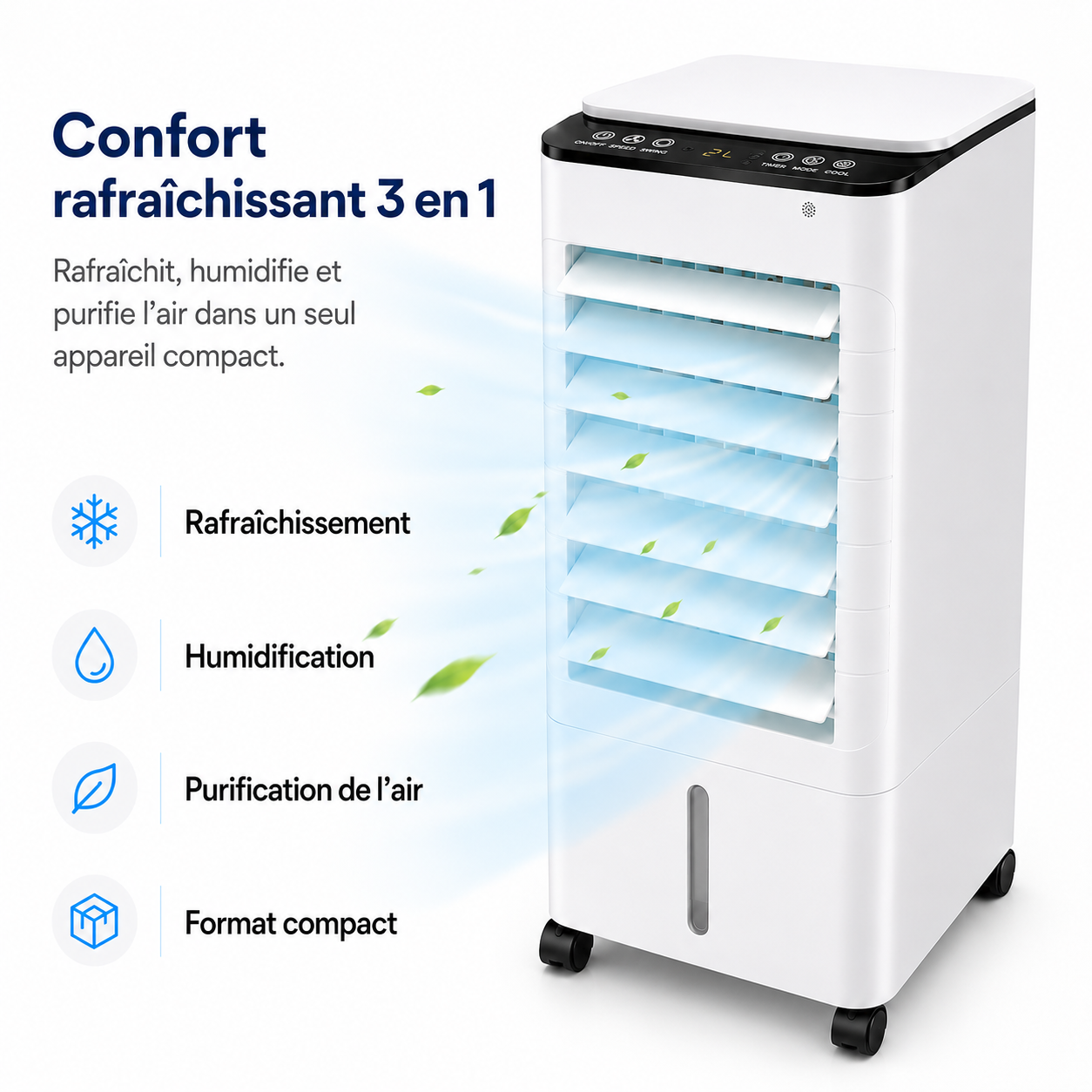 Draagbare Mobiele Aircooler 3-in-1 met 7L Watertank en Afstandsbediening – Energiezuinige Luchtbevochtiger met Timer voor Thuis en Kantoor | Sansoti