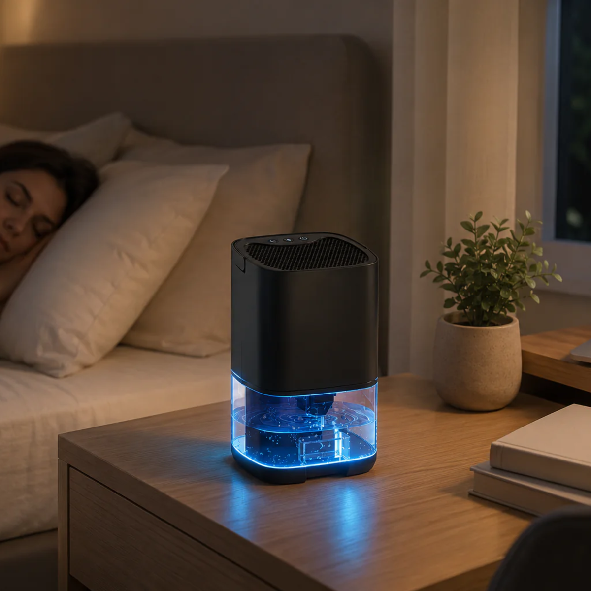Kompakter Luftentfeuchter 1 l Leise Feuchtigkeitsregulierend für Schlafzimmer Badezimmer Büro mit LED-Ambientebeleuchtung | Sansoti