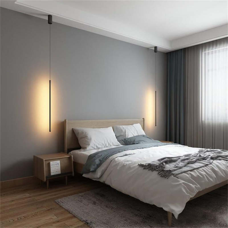 Minimalistische Hängeleuchte aus schwarzem Metall und Acryl mit LED-Leiste für Schlafzimmer und Wohnzimmer, moderne Beleuchtung | Sansoti