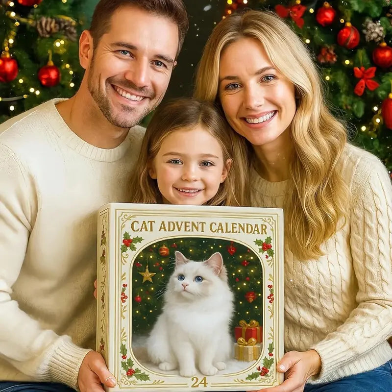 Adventskalender mit 24 Katzen-Acrylfiguren, Weihnachtsdekoration zum Aufhängen, für Kinder, Feiertage, Dezember-Countdown | Sansoti