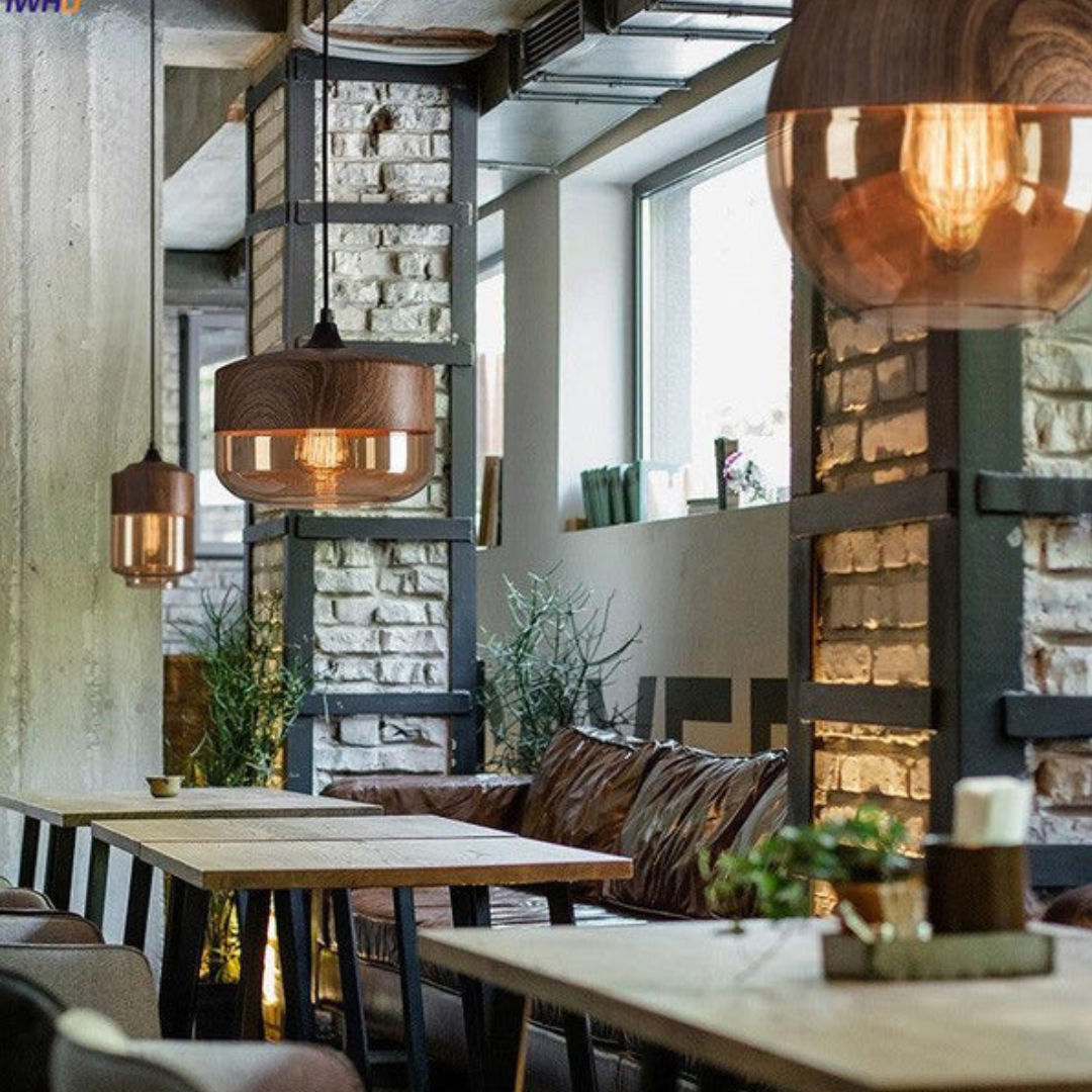 Scandinavische Hanglamp met Glazen Kap – Dimbaar Plafondlicht met Houtafwerking | Sansoti