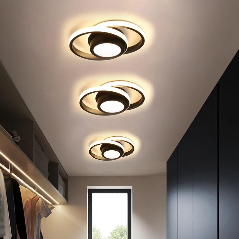LED Plafondlamp Dubbele Ring Zwart Woonkamer Hal Moderne Plafondverlichting Minimalistisch Warm Licht | Sansoti