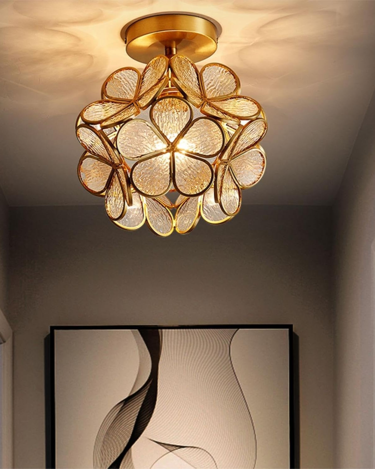 Lampe de plafond moderne avec motif floral en acrylique et fer doré – lampe design LED de luxe 20 cm | Restfield