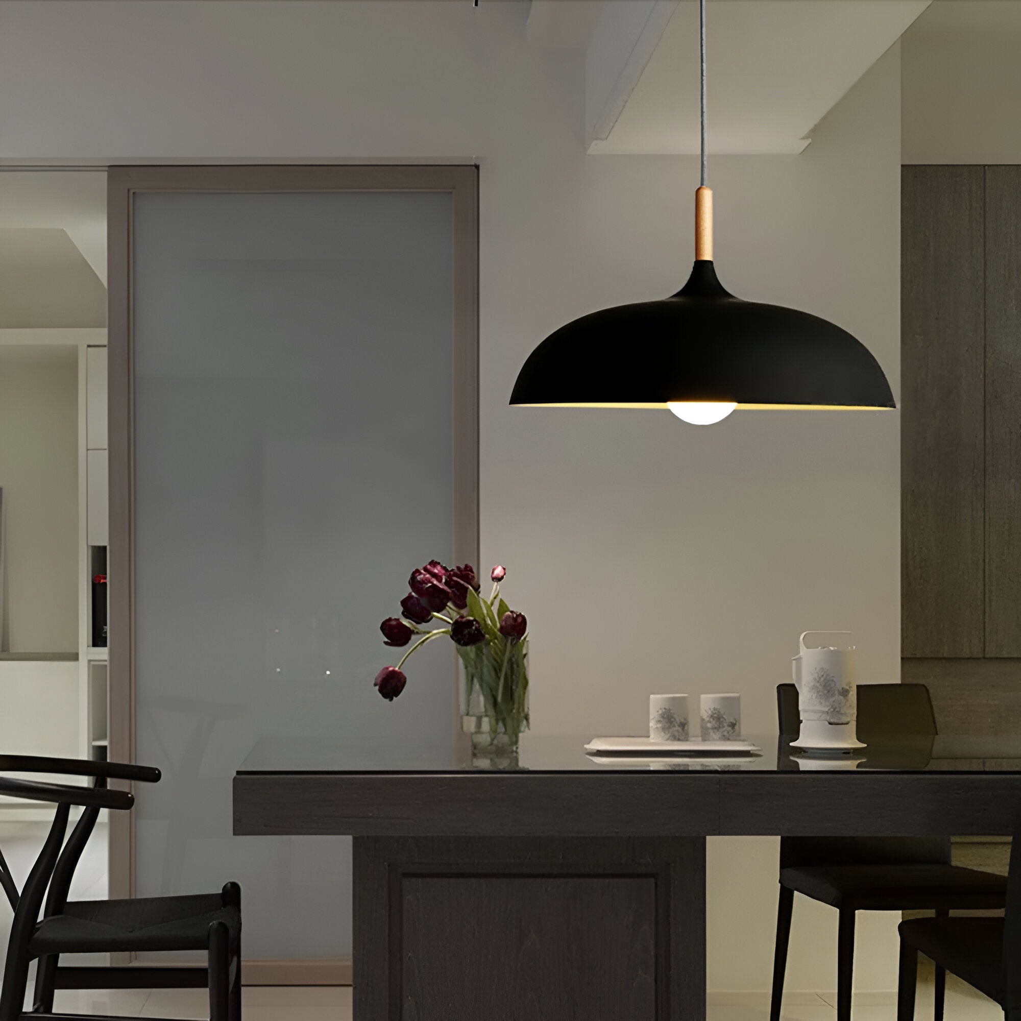 Suspension Bois Fer Scandinave Japandi Ronde E27 Ø35 Ø60 Salle à Manger Cuisine | Restfield