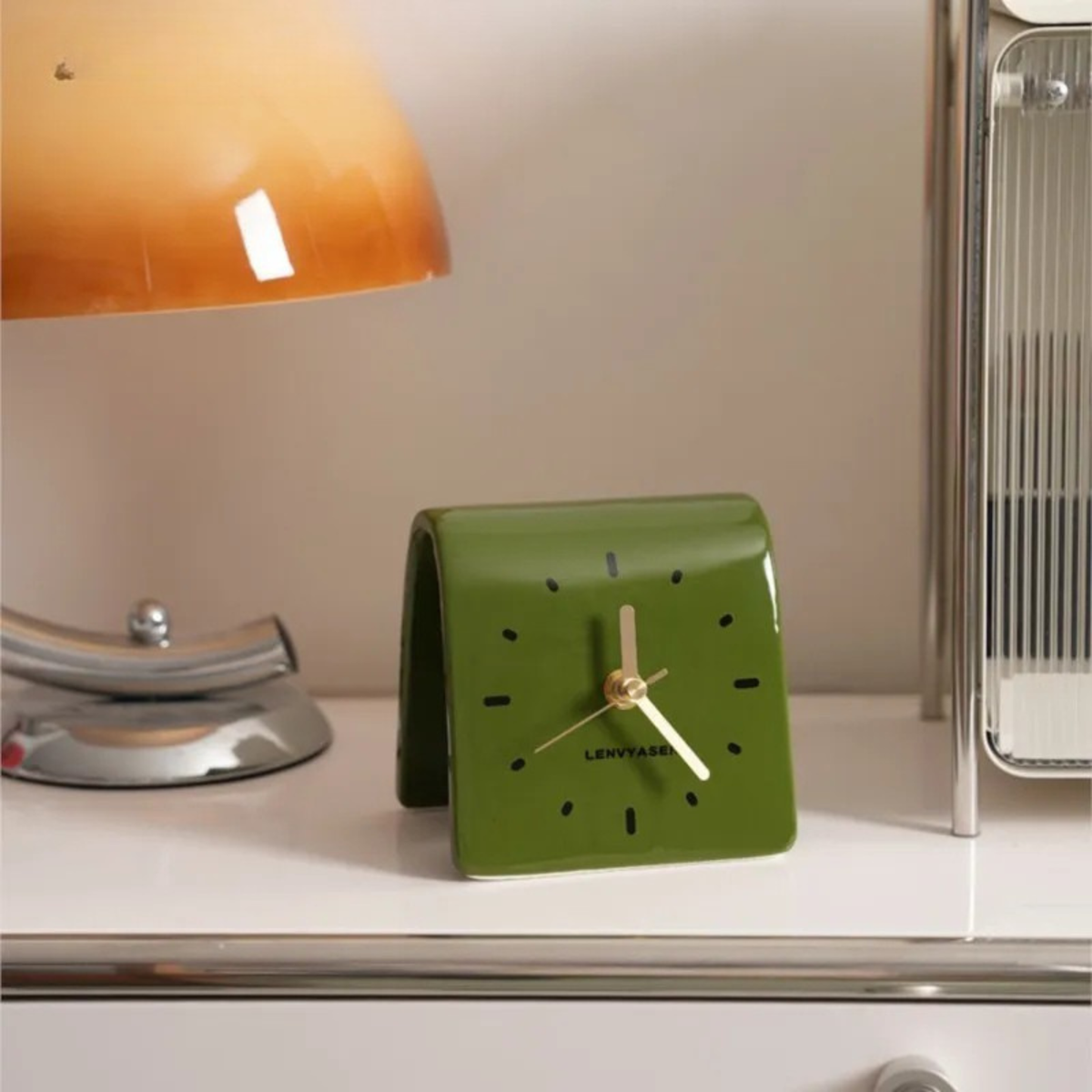 Ceramic Table Clock Square Silent Dial Living Room and Bedroom Decorative Timepiece Silent Movement | Sansoti