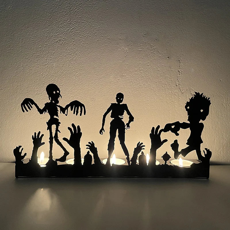 Gothic Black Metal Candlestick Halloween Decoration - Stylish Table Candlestick Spooky Atmosphere Candle Home Accessory | Sansoti