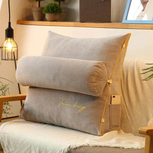 Ergonomisch Wigkussen voor Rugsteun en Nekontspanning met Handig Zijvak Ideaal voor Lezen in Bank of Bed | Sansoti