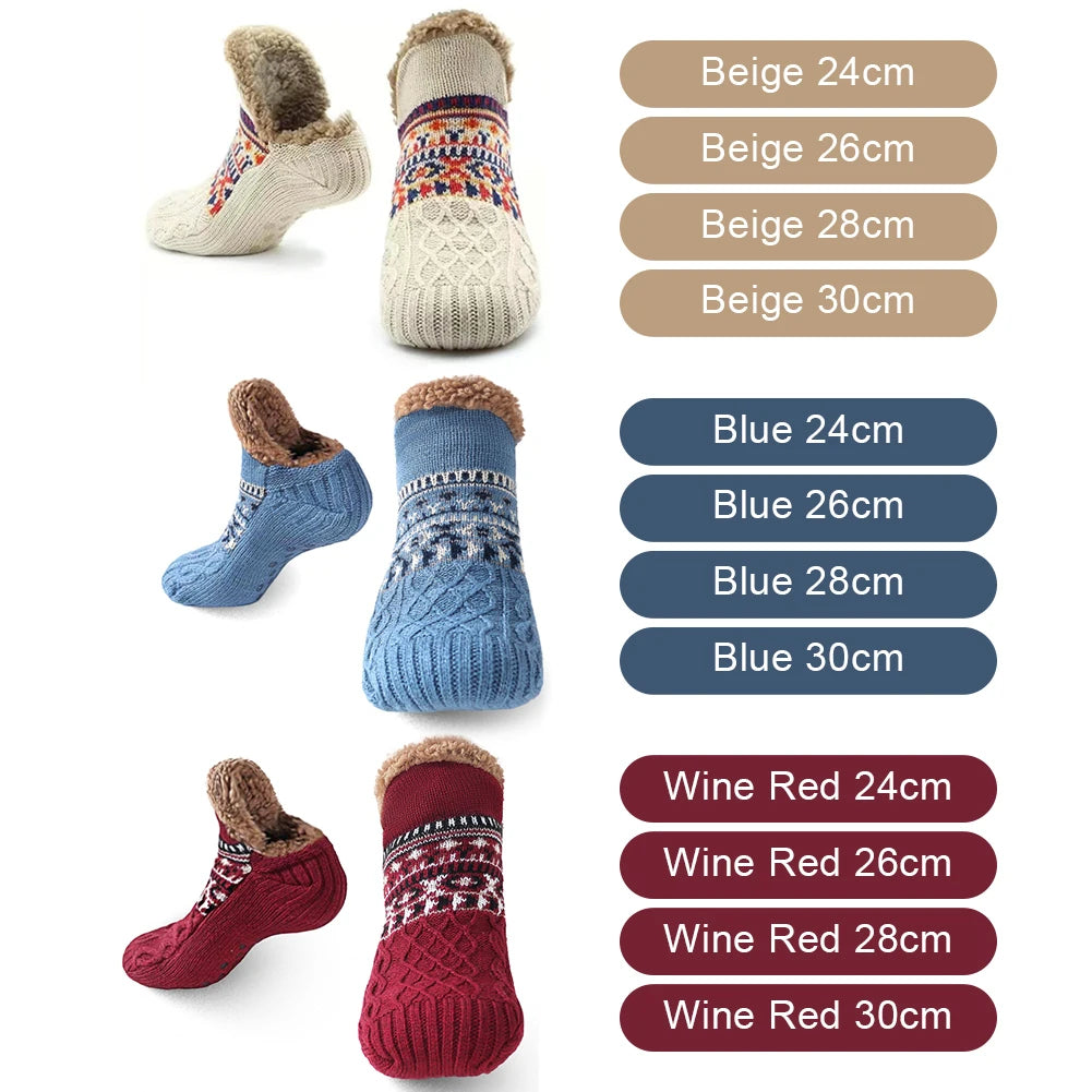 Knitted House Socks with Fleece Lining Non-Slip Sole Winter Slippers Warmth Comfort Indoor Socks | Sansoti