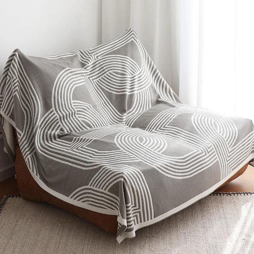 Couverture tricotée à motif géométrique réversible, plaid gris et sable en microfibre, chaud, pour la chambre, le canapé ou le salon | Sansoti