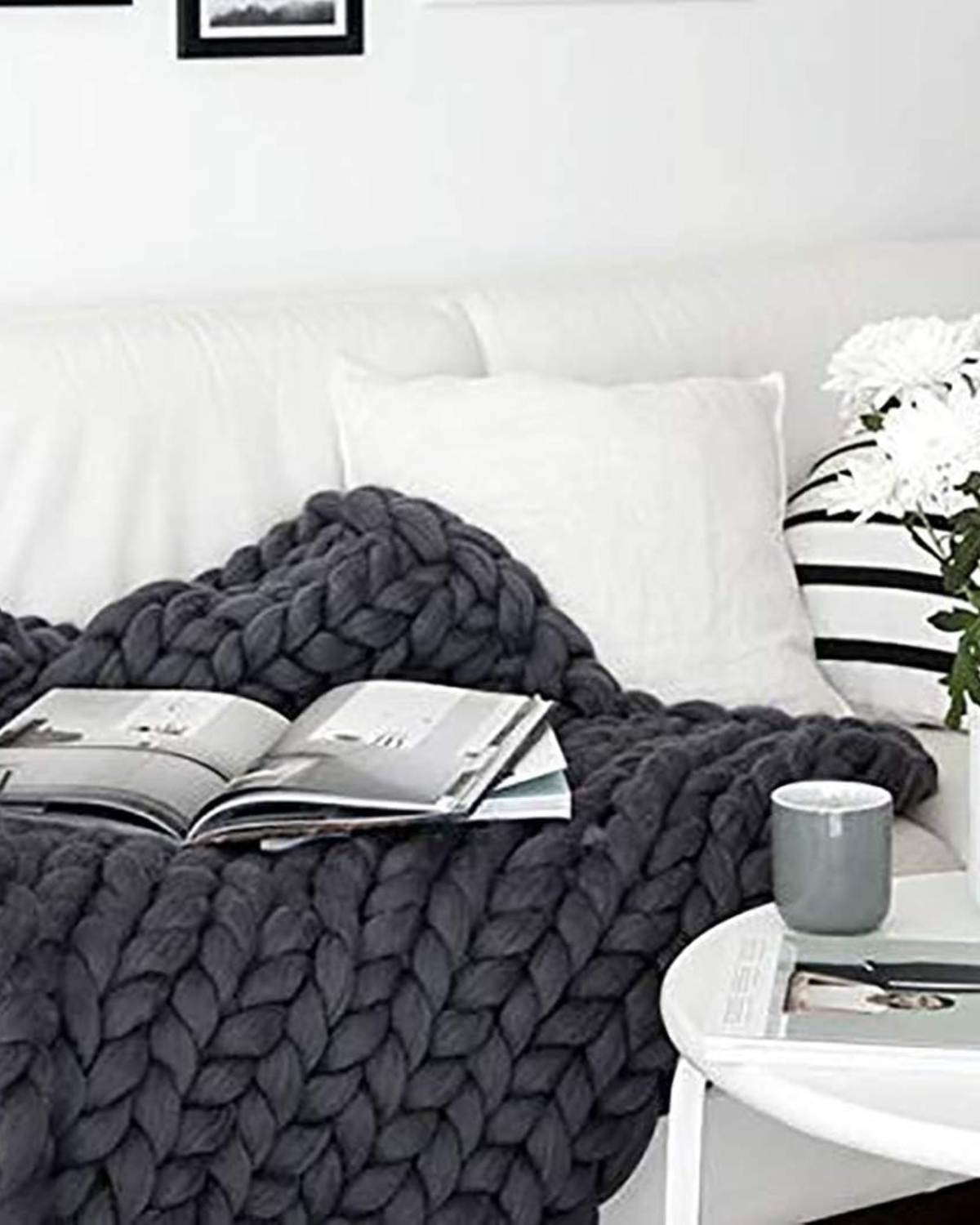 Handgebreid Chunky Plaid – Dik Gebreide Deken in Zachte Chenille voor Bank en Bed | Sansoti
