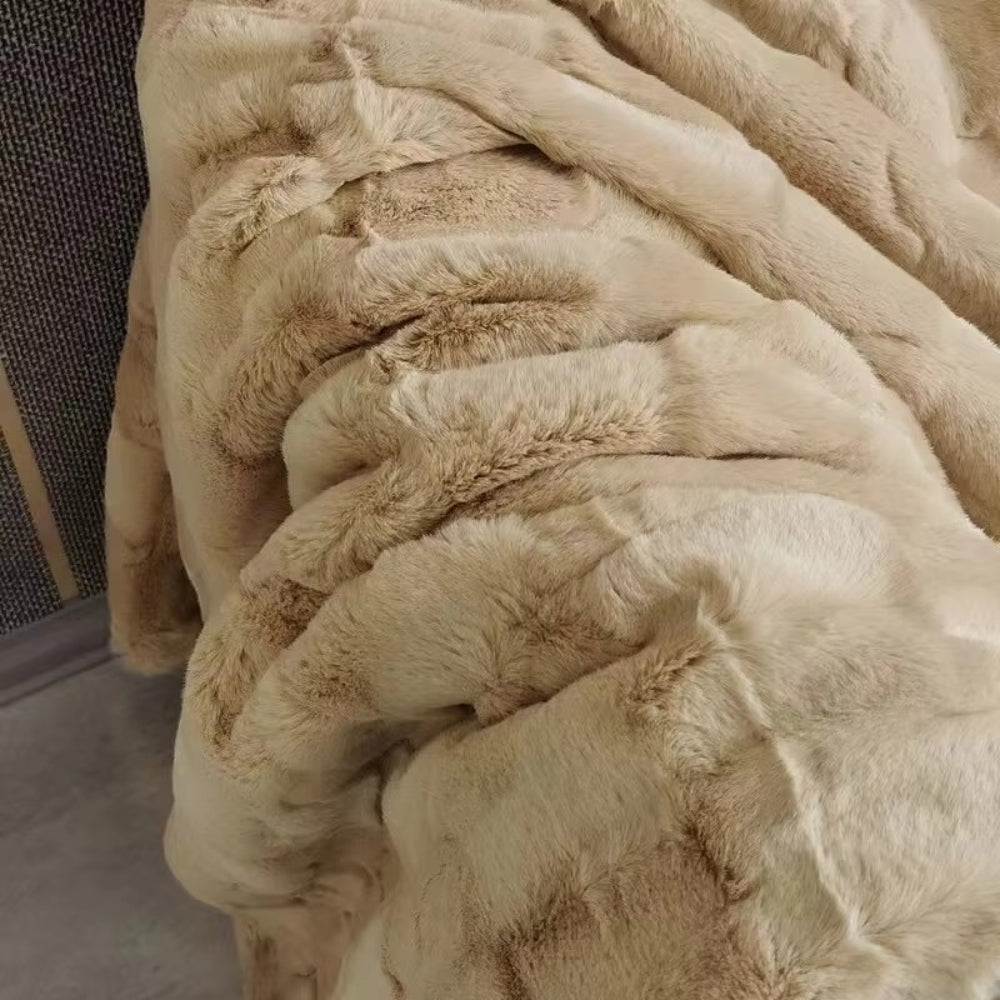 Doppellagige Kunstfell-Decke 180x150cm Mocha Taupe Warm Weiche Mikrofaser-Decke Wohnzimmer Schlafzimmer | Sansoti
