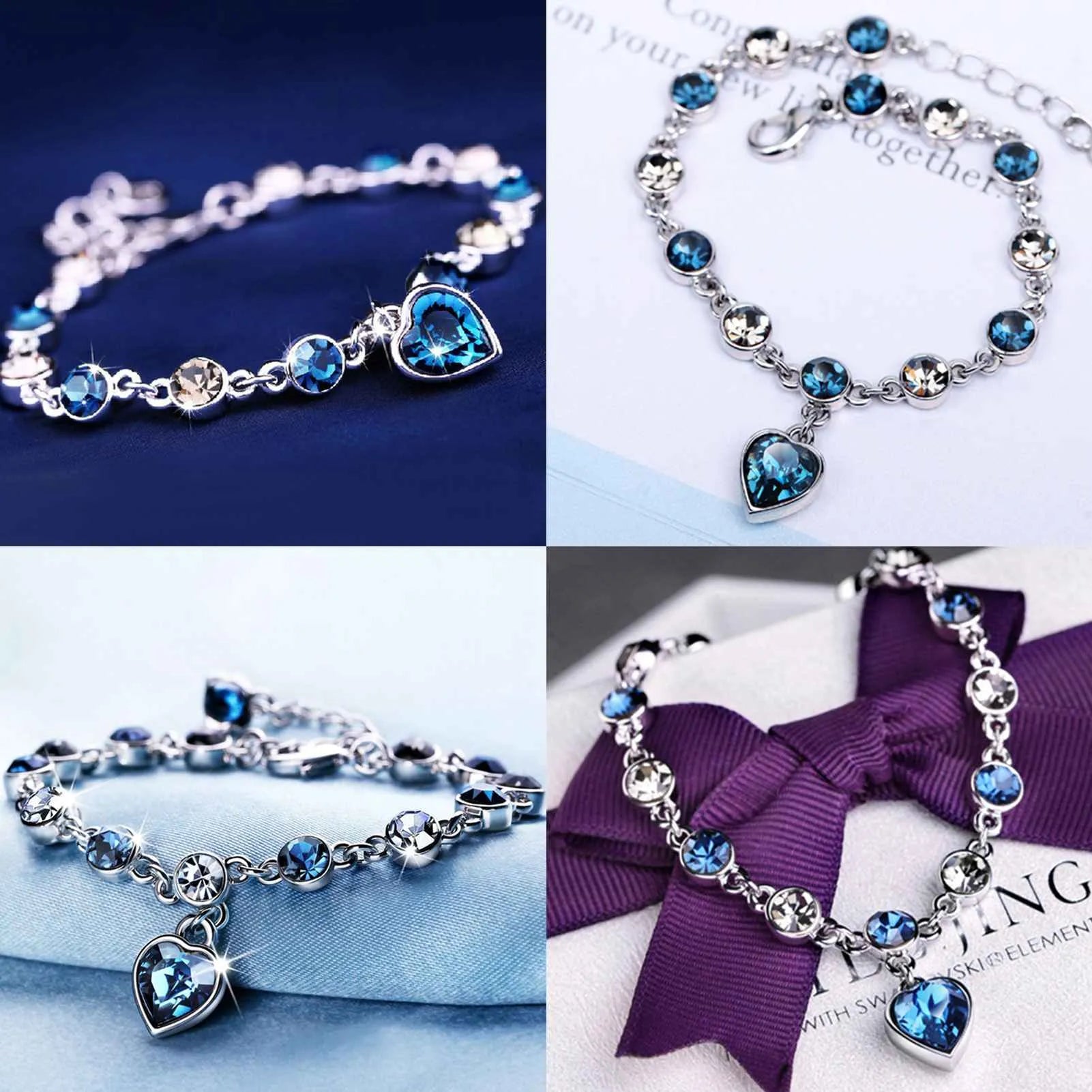 Oceaan Hart Kristallen Armband Zilver met Zirkonia Steentjes voor Vrouwen Elegant Sieraad | Sansoti