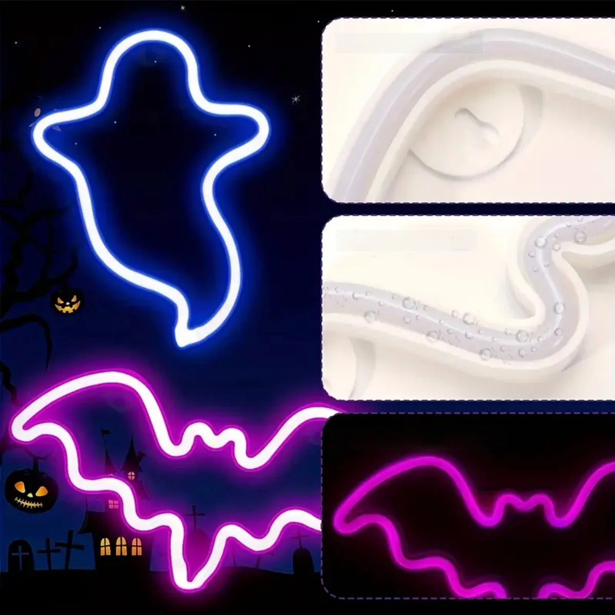 LED-Neonlampe Fledermaus Geist Tisch-Halloween-Dekoration Partybeleuchtung Innen Außen Ambientebeleuchtung | Sansoti