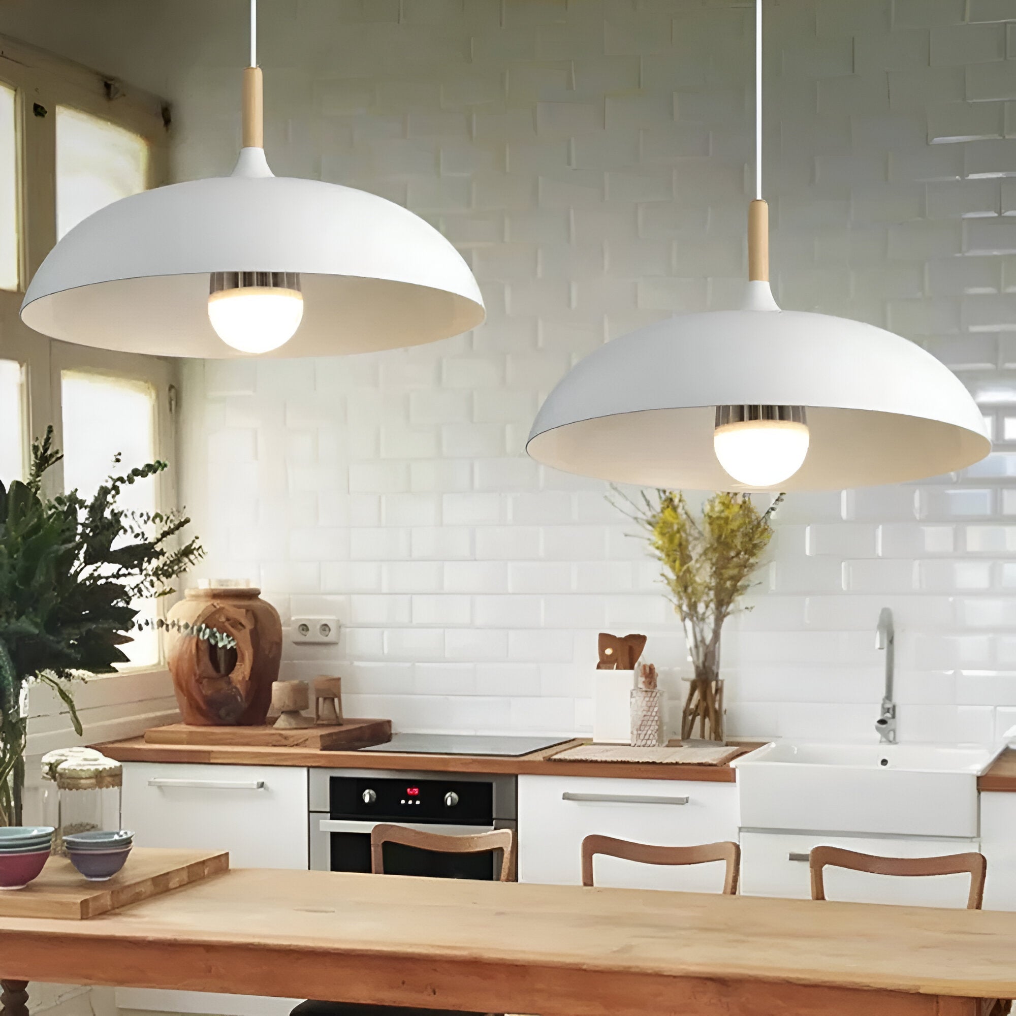 Suspension Bois Fer Scandinave Japandi Ronde E27 Ø35 Ø60 Salle à Manger Cuisine | Restfield