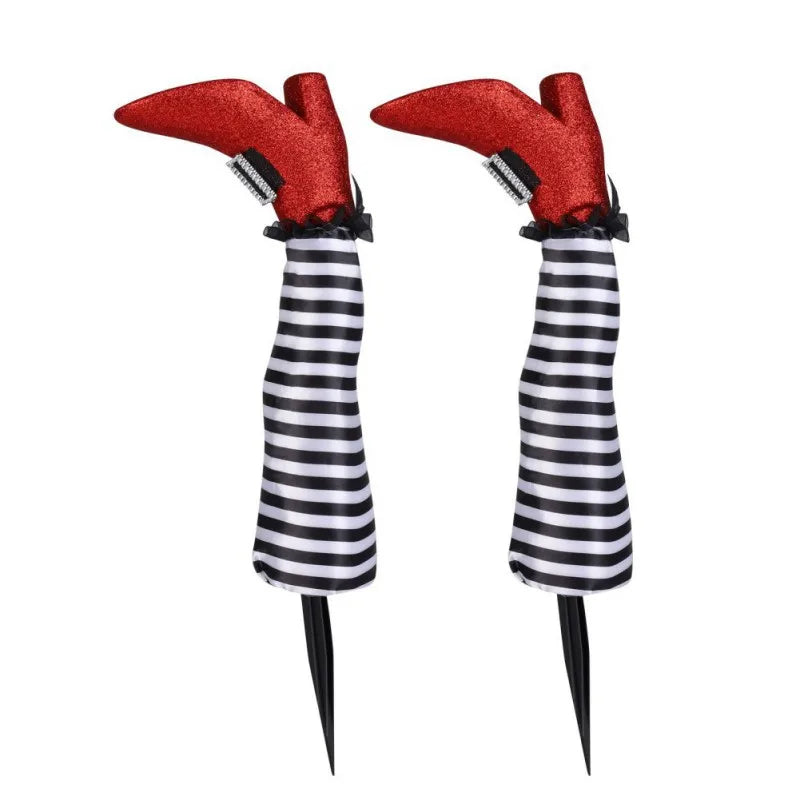Halloween garden decoration: witch legs with striped stockings and boots for lawn, garden, and party decor | Sansoti
