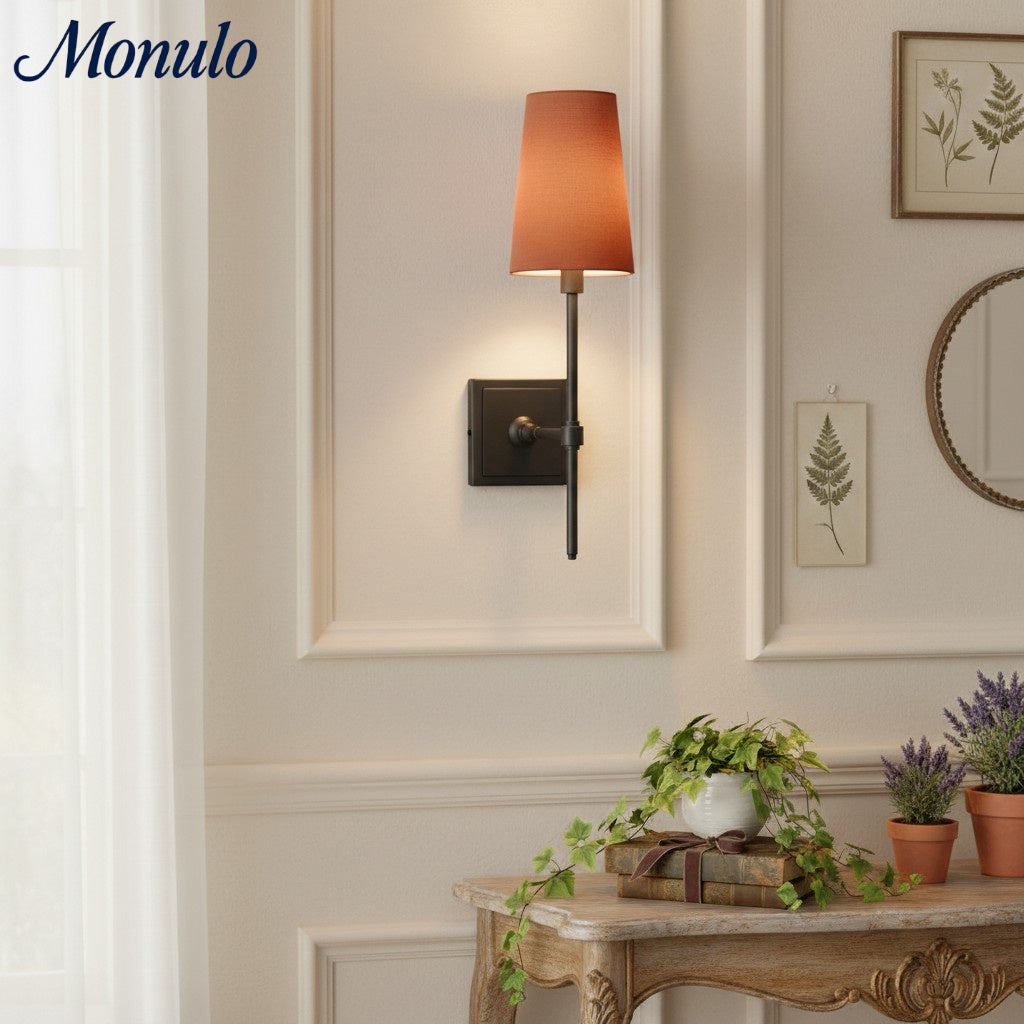 Wandlamp met linnen kap - retro metalen wandverlichting voor slaapkamer en gang | Sansoti