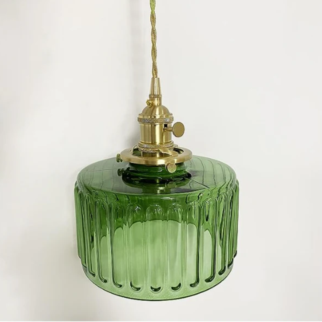 Quilivon Hanglamp Glas Messing Groen E27 Keuken Eettafel Retro Verlichting Geribbeld Glas Design | Sansoti