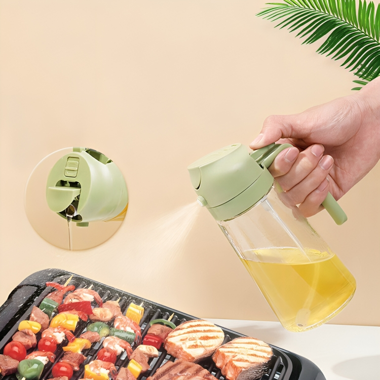 Oliespray Fles met Verstuiver 470ml Groen Geel Wit Zwart Keuken Koken Gezond Bakken Grillen Olijfolie Doseren Bespaart Olie | Sansoti