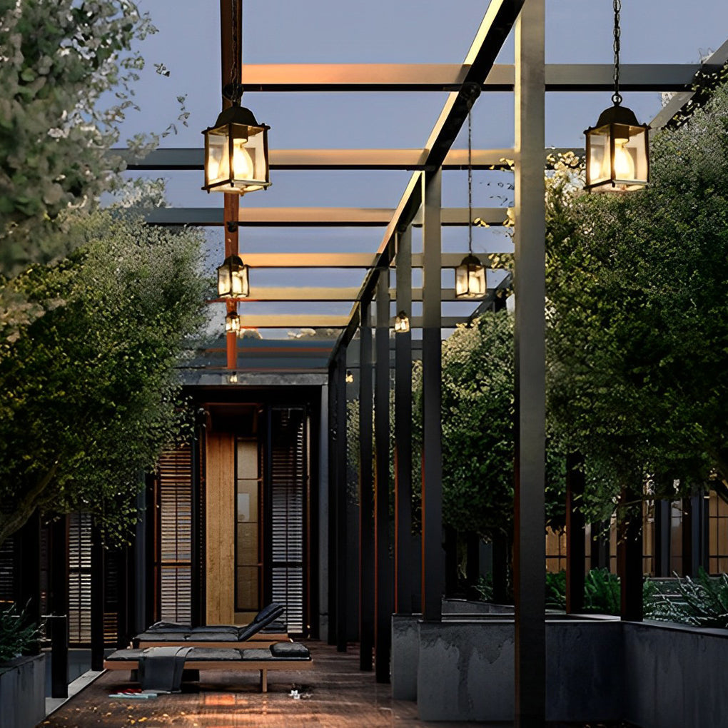 Vierkante Buitenlamp Glas Zwart Aluminium Hangverlichting Tuin Balkon Terras Waterdicht Decoratief Veranda | Sansoti