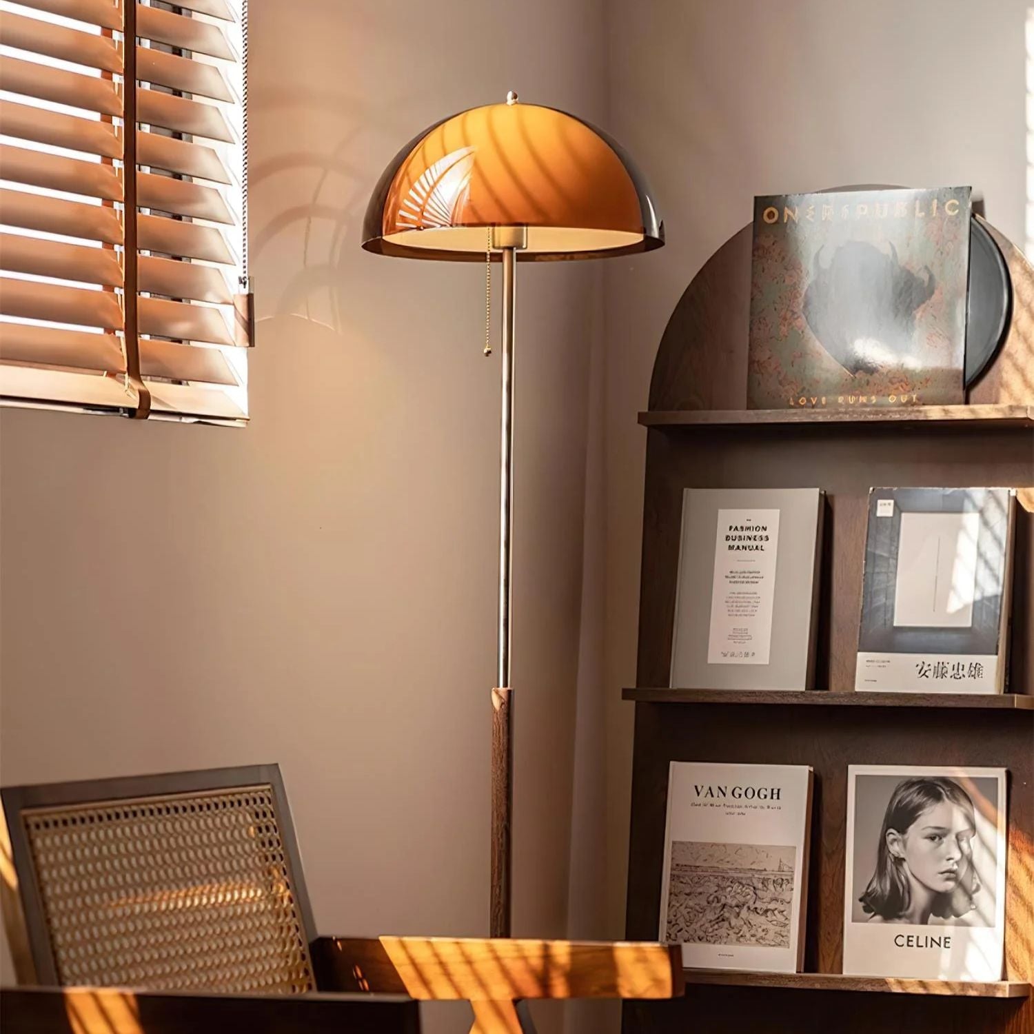 Tavino vloerlamp hout metaal amber woonkamer leeslamp retro design sfeerverlichting moderne staande lamp | Sansoti