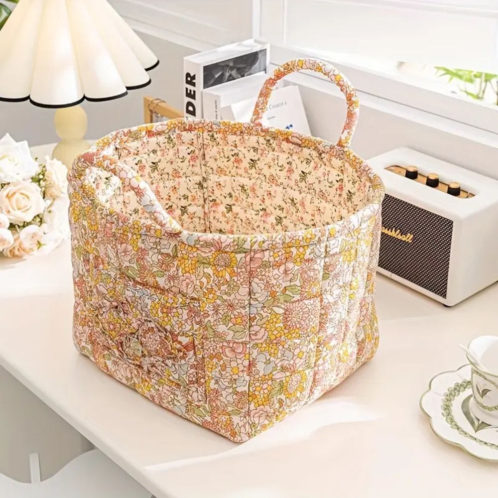Canvas Opbergmand met Bloemenprint – Praktische Organizer voor Kleine Spullen en Schoenen | Sansoti