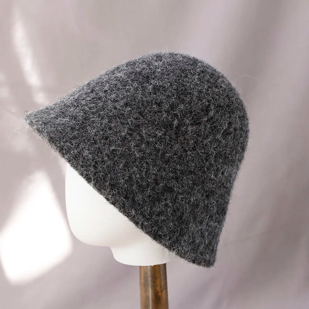Wool Bucket Hat for Women Fisherman Hat Winter Warm Wool Texture Foldable Retro Vintage Style Casual Hat | Sansoti