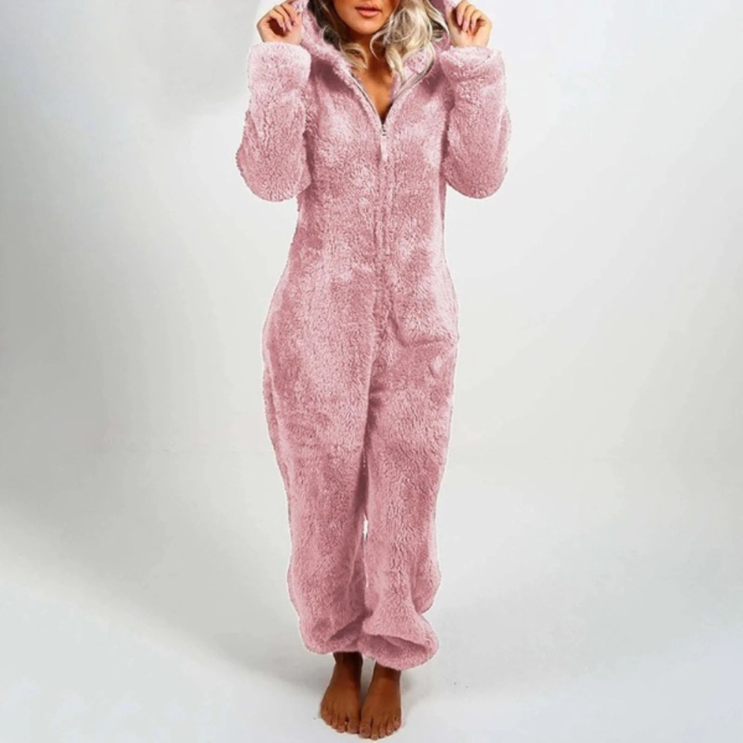 Fleece-Overall für Damen mit Reißverschluss Einteiliger Hausanzug Warme Nachtwäsche Loungewear für kalte Abende zum Entspannen zu Hause | Sansoti