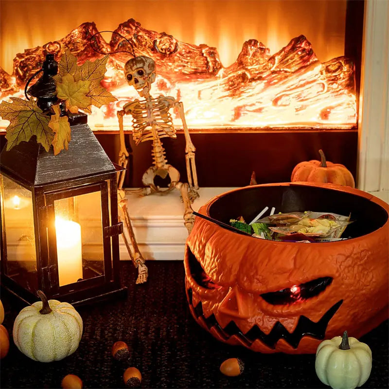 Interactieve Halloween Schaal Pompoen met LED-ogen Bewegende Hand Geluid Griezelgeluiden Feestdecoratie | Sansoti