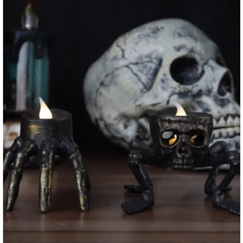 LED Skull Candlelight Set Black Halloween Decorative Lighting Spooky Atmosphere Party Decoration Gothic | Sansoti