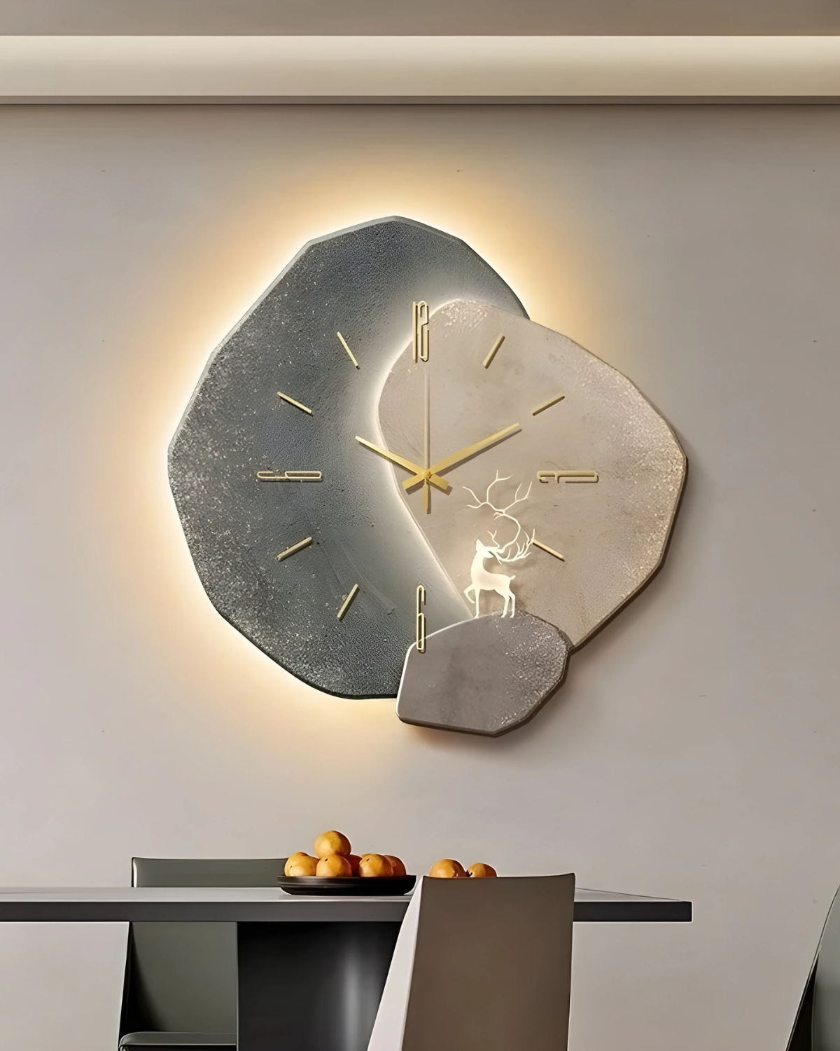 Wandklok met Maanreliëf en Optionele Verlichting Zwart Goud Betonlook Scandinavisch Interieur Decoratief Tijdweergave Woonkamer Slaapkamer Kantoor Modern Minimalistisch Wanddecoratie | Sansoti