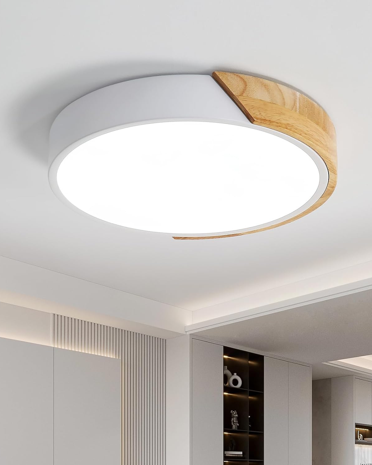 Moderne runde Deckenleuchte mit Holz-Akzent und LED-Beleuchtung – minimalistische Designlampe in 23 30 40 50 und 60 cm | Restfield