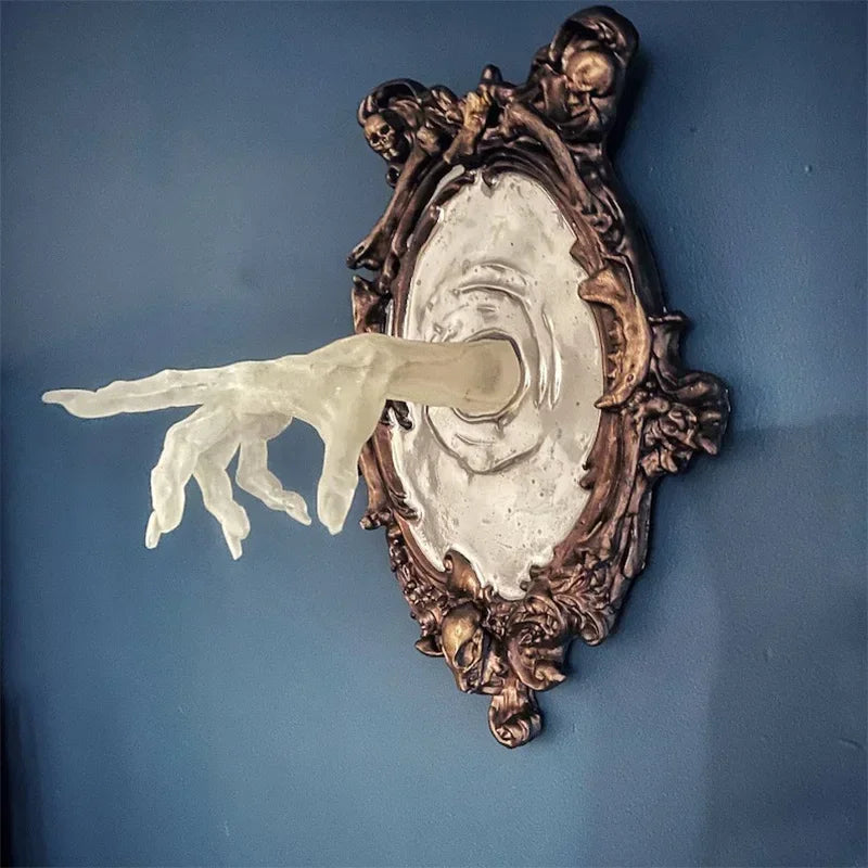 Gothic Hand Wall Decoration with Frame Border - Resin Ghost Figure with Glowing Effect for Halloween | Sansoti