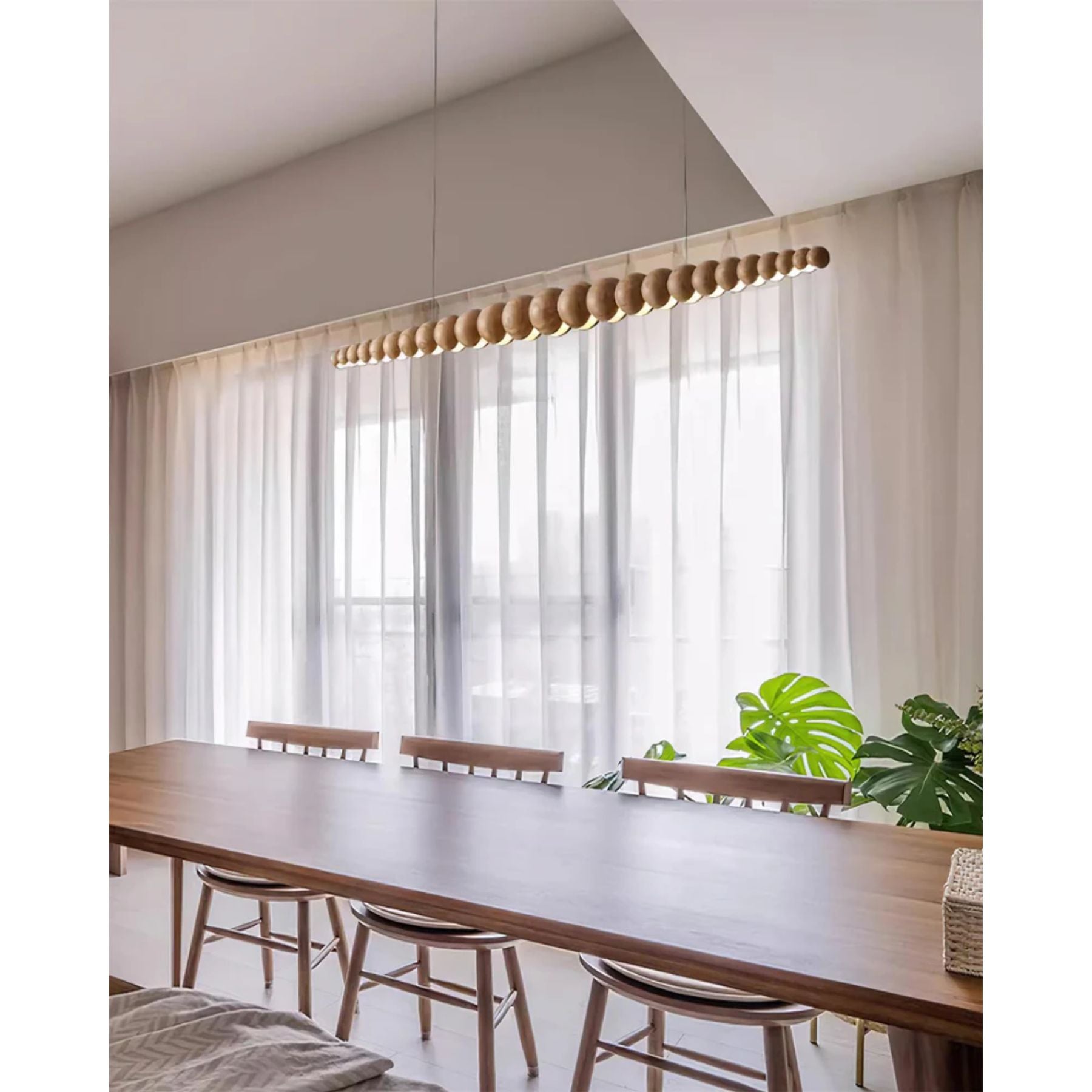 Hängeleuchte LED Holz Metall Schwarz Warmweiß Esstisch Kochinsel Moderne Beleuchtung Lineare Hängeleuchte Skandinavisches Interieur | Restfield