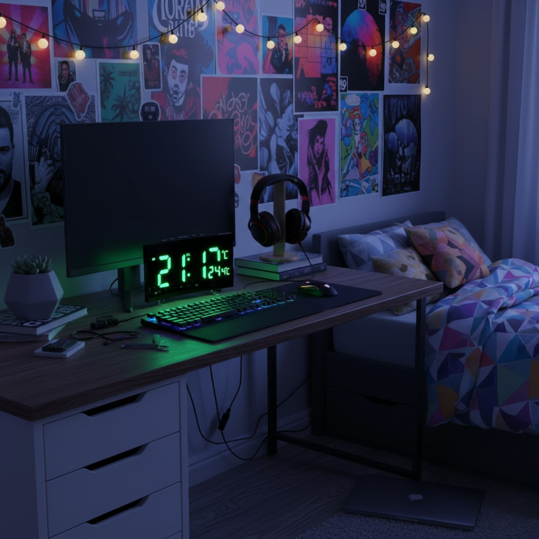 Digitale LED Wekker met Gebogen Display – Automatische Lichtregeling & Groot Scherm | Sansoti