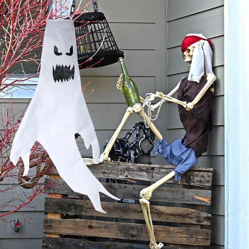 Moulin à vent fantôme lumineux 130cm à LED, décoration d'Halloween suspendue, éclairage extérieur pour jardin, décoration de fête | Sansoti